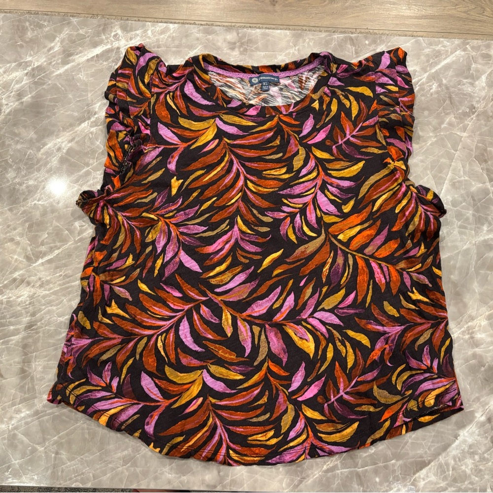 Democracy Pink and Orange Leaf Print Blouse